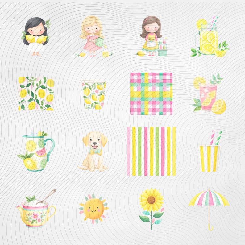 Lemonade Stand Clipart, Summer Kids Clipart, Lemon Clipart PNG, Cute Summer Graphics, Commercial Use Clipart, Scrapbook PNG image 4