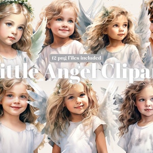 Baby Girl Angels Watercolor Clipart Bundle, transparent PNG, Cute Girls Clipart, Fantasy illustration,Paper craft, Junk Journal Scrapbooking