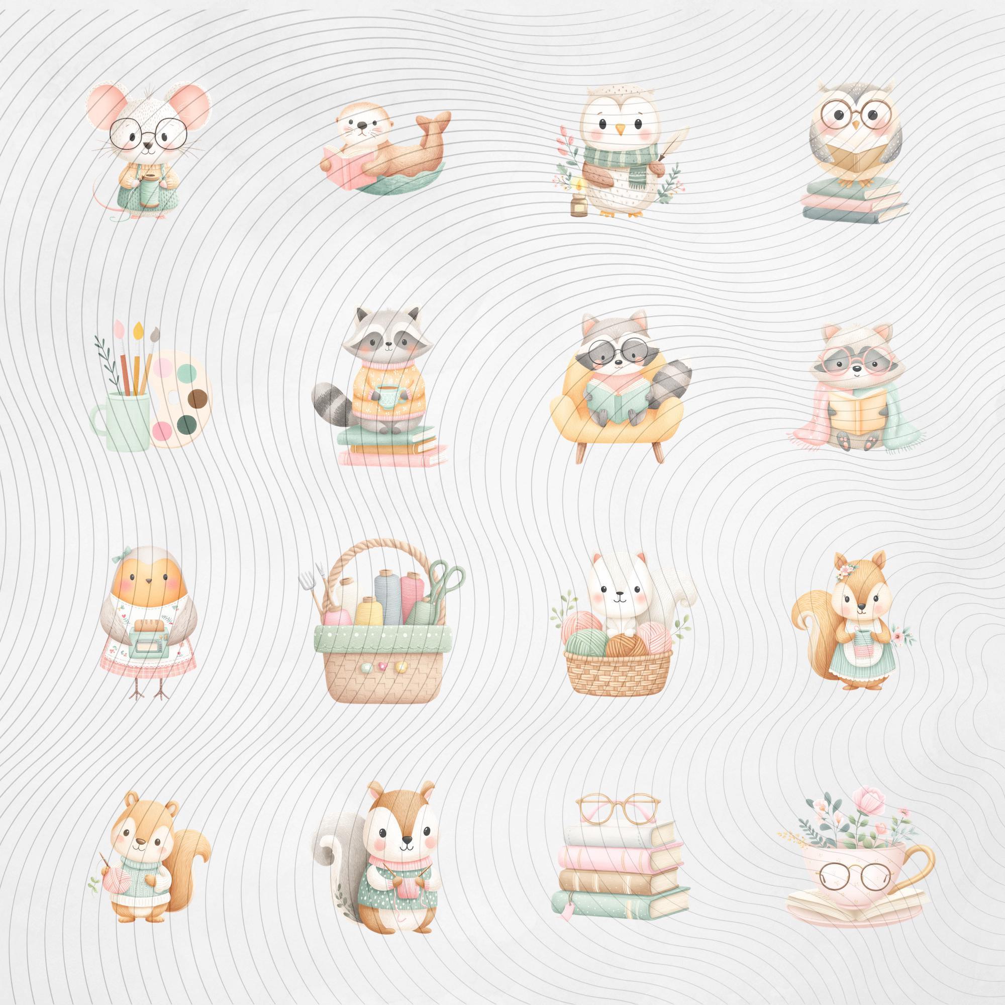 Cozy Animal Clipart Bundle, Cute Woodland PNG Set, Kawaii Forest ...
