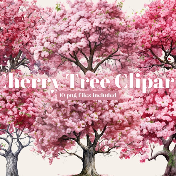 Cherry Tree Watercolor Clipart, Beautiful trees png, Landscape art, Tree clipart PNG, Tree Clipart, Instant Download, Pink Tree Png