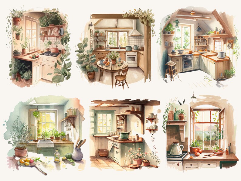 Watercolour Cottagecore Kitchen Clipart Bundle Cottage - Etsy