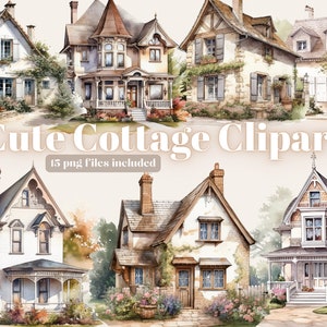 French Country Cottage Watercolor Clipart, Cottage clipart, Vintage Cottagecore clipart, Cozy Country Houses Bundle PNG, Instant Download