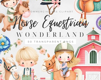 Horse Clipart, Equestrian Clipart, Horse Riding Kids Clipart, Pony Party Graphics, Horse Birthday PNG, Cute Horse Clipart Set
