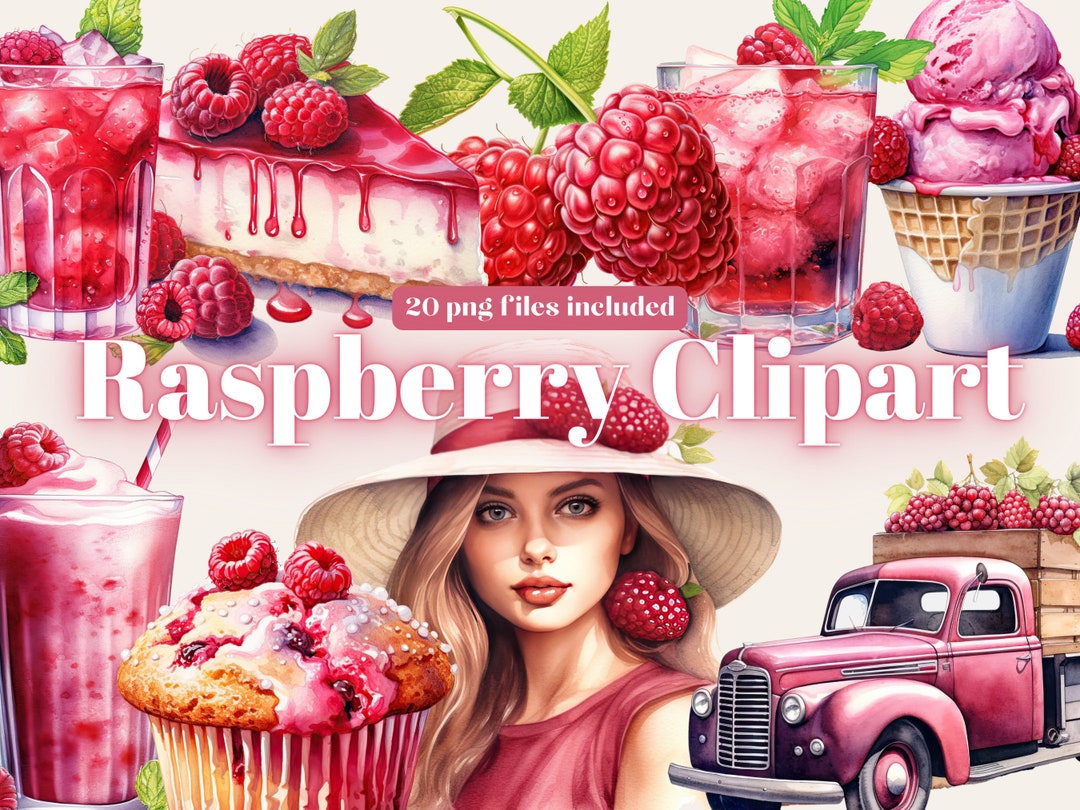Watercolor Raspberry Delights Clipart - Digital PNG Raspberry Graphics ...