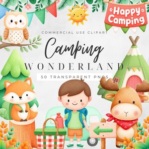 Clipart di campeggio PNG, grafica di avventure all'aria aperta per uso commerciale, 50 illustrazioni naturalistiche, download digitale