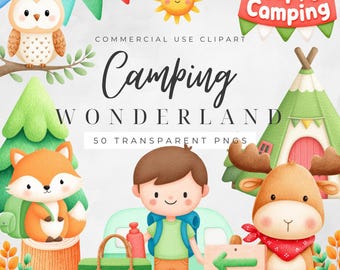 Camping Clipart PNG, Outdoor Adventure Graphics Commercial Use, 50 Nature Illustrations, Digital Download