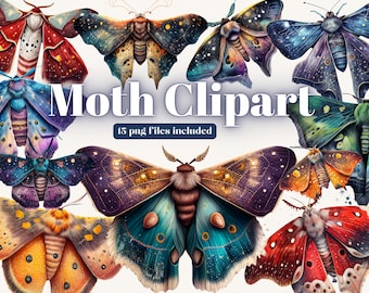 Watercolour Mystical Moth clipart bundle, Wiccan png, moth png, mystical clipart, witchcraft png clipart, pagan clipart, butterfly bundle