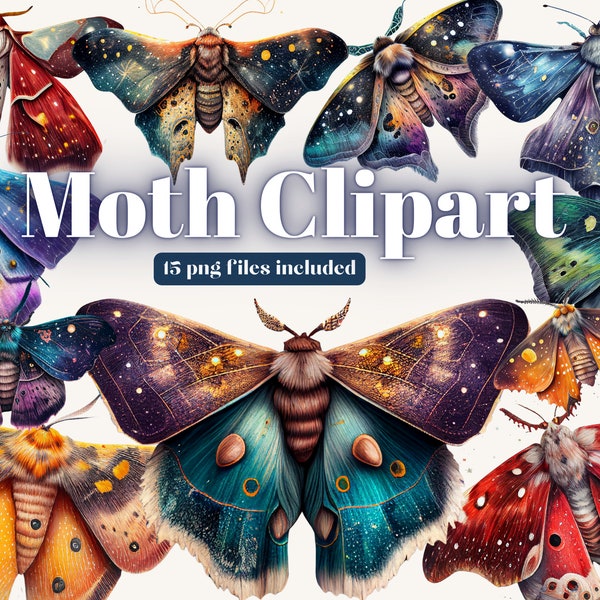 Watercolour Mystical Moth clipart bundle, Wiccan png, moth png, mystical clipart, witchcraft png clipart, pagan clipart, butterfly bundle