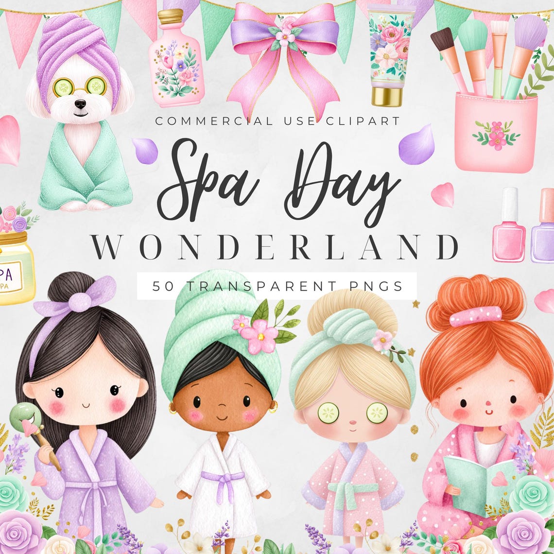 Spa Day Clipart, Cute Girls Spa Clipart, Spa Party Clipart, Beauty Spa ...