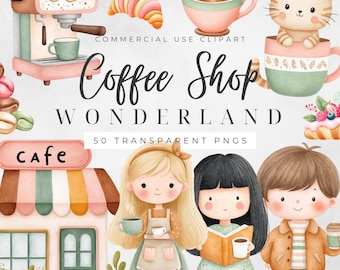 Coffee Shop Clipart PNG, Cafe Clipart, Coffee Cup Clipart, Bakery Clipart, Cute Barista Clipart, Cafe Graphics, Commercial Use