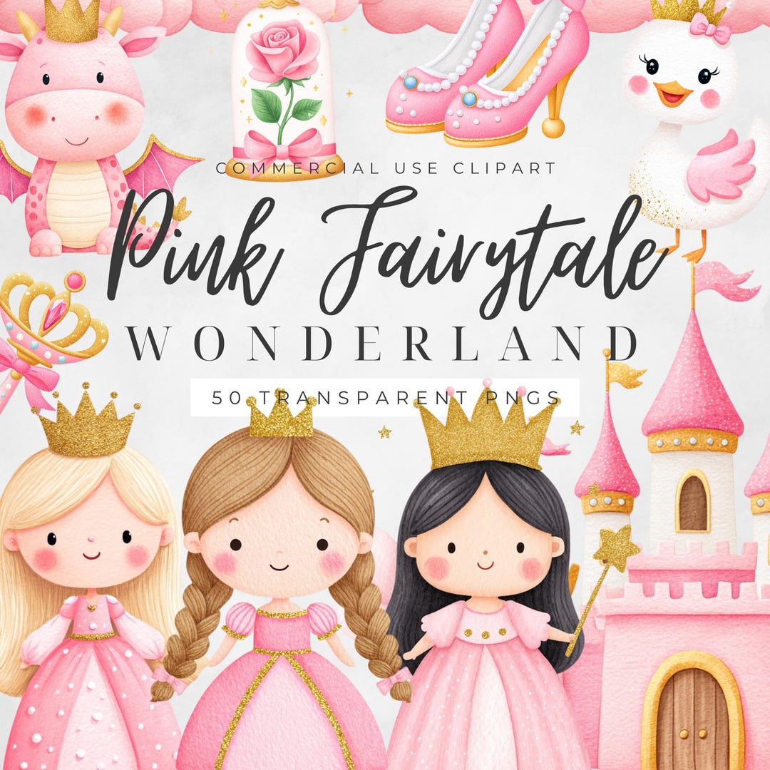 Princess Clipart Bundle, Fairytale Clipart PNG, Pink Princess Graphics ...