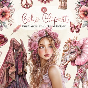 Aquarell Western Boho Clipart - Cowgirl Blumenhochzeit PNG Format sofortiger Download für kommerzielle Nutzung, Boho Sublimationsentwürfe, Boho png