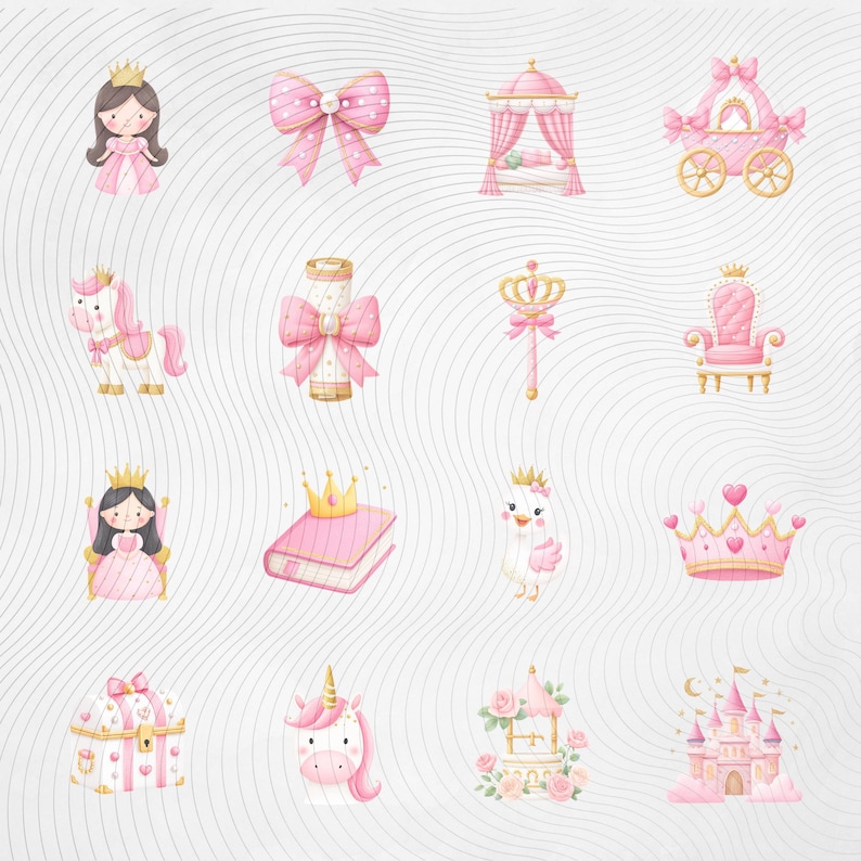 Princess Clipart Bundle, Fairytale Clipart PNG, Pink Princess Graphics ...