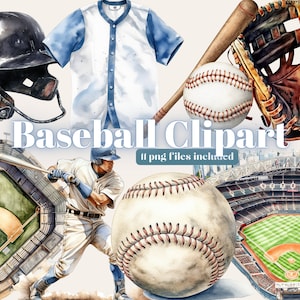 Baseball Clipart Bundle, Aquarell Sport PNG, Sommer Collage Bilder, digitaler Planer, Junk Journal, Kawaii Clipart, Kinderzimmer Wandkunst