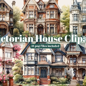 Vintage Victorian House Red Roses Watercolor Clipart, House pond, House Bundle PNG, Scrapbook, Junk Journal, Paper Crafts Scrapbooking