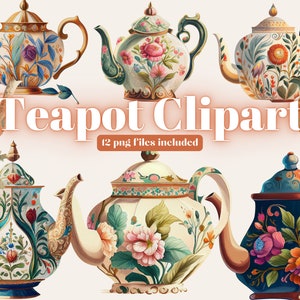 Vintage Teiera Clipart, Acquerello Teacup PNG, Tea party SVG, Vintage PNG, Uso commerciale, Download digitale istantaneo