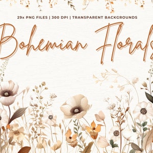 Bohemian Floral Clipart, Pampas Clipart, Meadow Flowers Clipart, Watercolor Flower Blooms Clipart, Boho Flower Bouquet Png, Dusty Pink