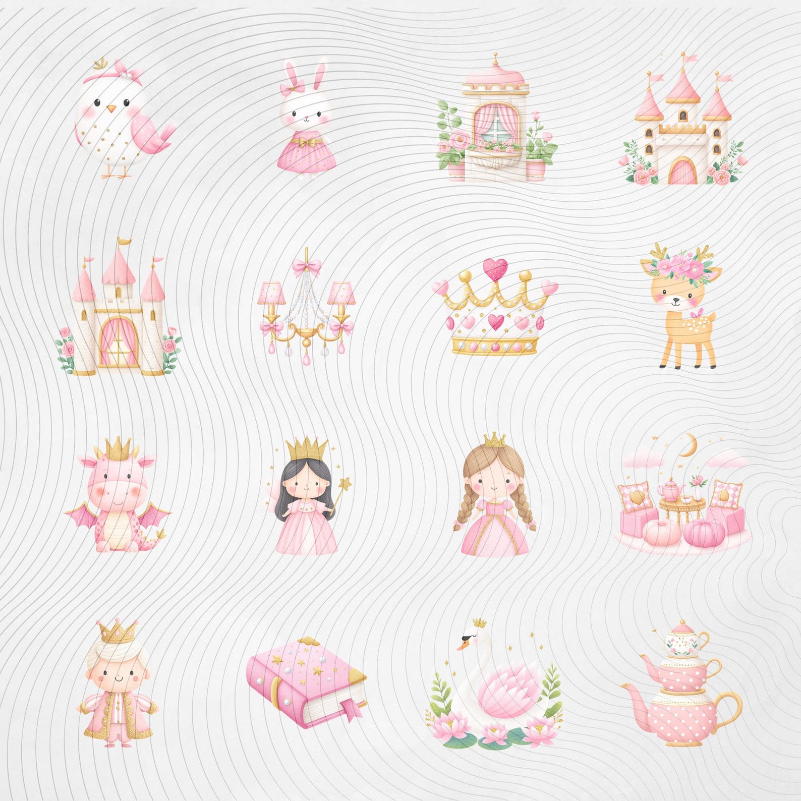 Princess Clipart Bundle, Fairytale Clipart PNG, Pink Princess Graphics ...