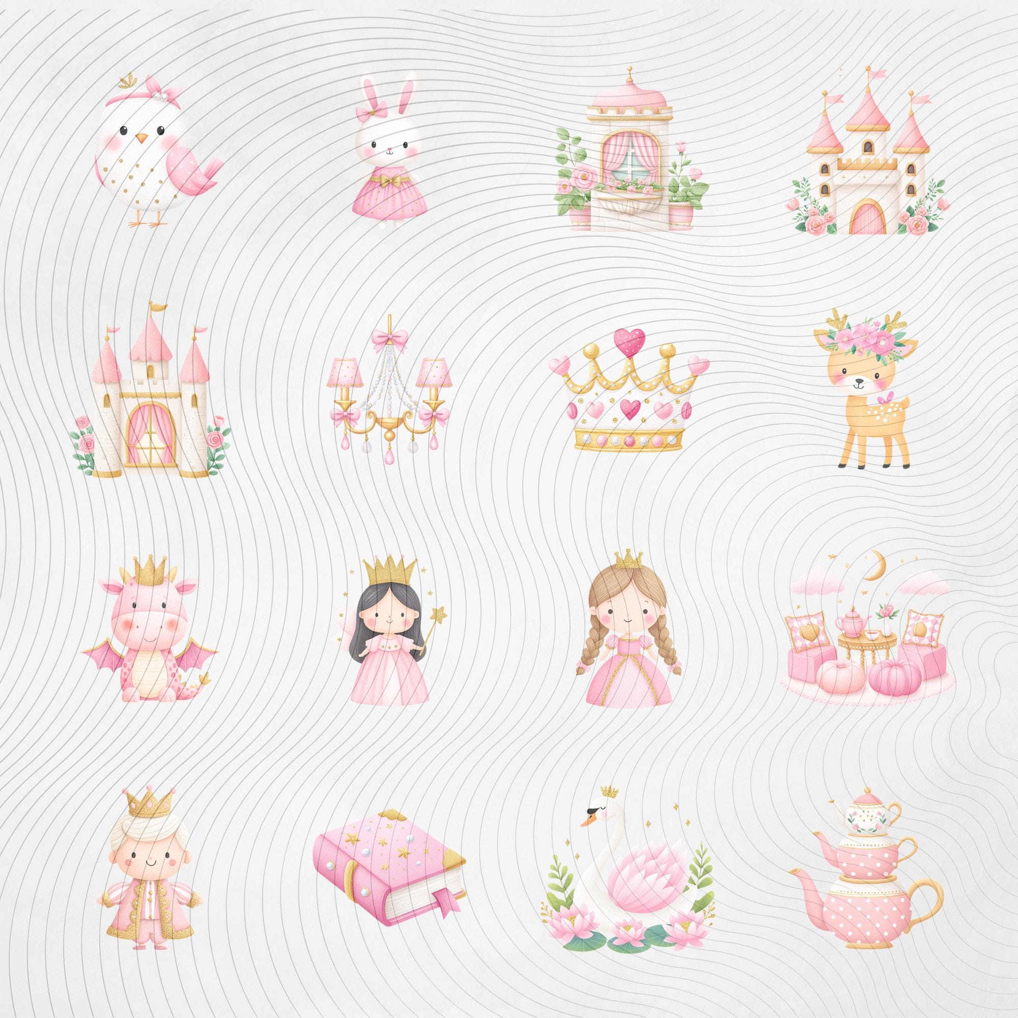 Princess Clipart Bundle, Fairytale Clipart PNG, Pink Princess Graphics ...