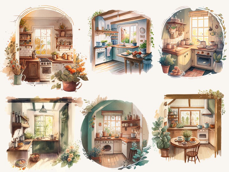 Watercolour Cottagecore Kitchen Clipart Bundle Cottage - Etsy