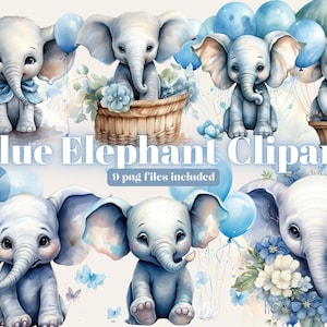 Elefante de acuarela, imágenes prediseñadas de elefante bebé, elefante bebé con globos Png, Baby Shower Clip Art, gráficos de vivero, PNG digital