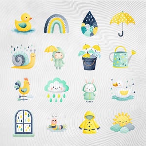 Pacchetto di clipart per giornate di pioggia, simpatici animali meteorologici PNG, clipart per bambini con pioggia, download digitale per uso commerciale immagine 4