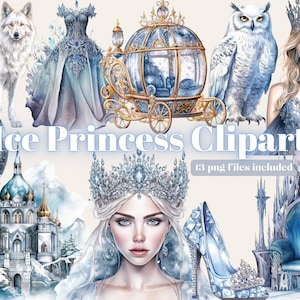 Aquarell Winter Prinzessin Clipart - Eis Fantasy PNG digitale Bild-Downloads für Card Making, Scrapbook, Junk Journal, Crafts