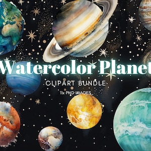 Aquarel Planeten Clipart - Zonnestelsel Download - Instant Download - Aquarel Planeten Graphics - Mars - Aarde - Jupiter - Saturnus
