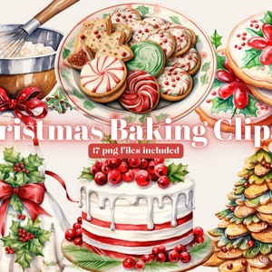 Watercolor Christmas Dessert Clipart Dessert PNG Bundle Kawaii Food Clipart, Junk Journal, Digital Paper Craft, Sublimation, Christmas PNG