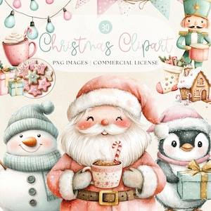 Watercolor Christmas Clipart Bundle, Cozy Christmas Clipart, Boho Christmas PNG, Ornaments Clipart, Christmas Wreath, Stocking
