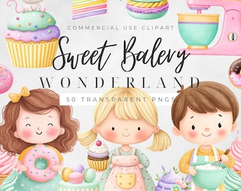 Bakery Clipart PNG, Cupcake Clipart, Cake Clipart, Baking Clipart, Cute Bakery Graphics, Kids Baking Clipart, Commercial Use
