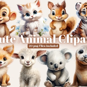 Woodland Animals Clipart Watercolor, Clipart for commercial use, Transparent PNGs, Nursery Clipart, Fox, Bear, Deer, Hedgehog, Cute Animal