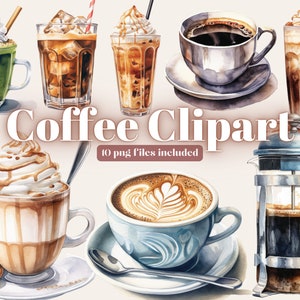 Kaffee Clipart, Aquarell Kaffeetasse Clipart, Essen Clipart, Eiskaffee PNG, Kaffeetasse PNG, Kaffee Bar Dekor, Kaffee Sublimation