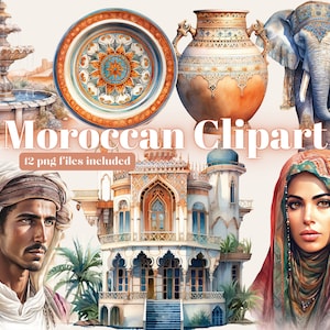 Clipart marocain aquarelle, fenêtre rustique, clipart bundle, éléphant Png, fenêtre florale, Png marocain, Clipart arabe