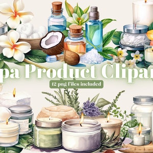 Aquarelle Spa clipart, 12 PNG de haute qualité, Sublimation, autocollants GoodNotes, clipart bien-être, téléchargement numérique, graphiques imprimables