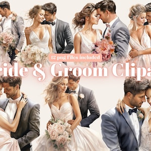 Braut und Bräutigam Aquarell Clipart Bundle, transparentes PNG, Hochzeit romantische Clipart, digitaler Download, Scrapbook Card Making, kommerzielle Nutzung
