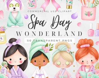 Spa Day Clipart, Cute Girls Spa Clipart, Spa Party Clipart, Beauty Spa Graphics, Self Care Clipart, Girls Sleepover Spa PNG, Commercial Use