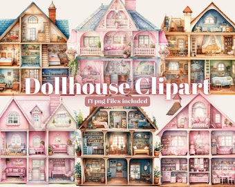 Watercolor Dollhouse clipart, High-Quality JPEG and PNG files, vintage toys clipart, victorian, nursery clipart, Toy Png, Nursery Sublimatio