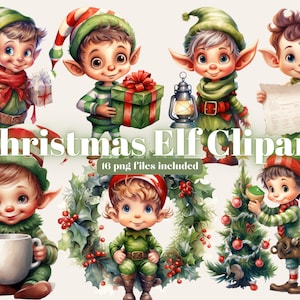Watercolor Christmas elf clipart, Elf clipart, Elf clip art, Christmas clip art, Holiday clip art, Christmas PNG, Christmas Sublimation
