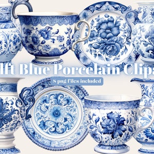 Clipart in porcellana blu Delft Clipart ad acquerello, porcellana bianca blu, Scrapbook, Junk Journal, Scrapbooking di artigianato con la carta