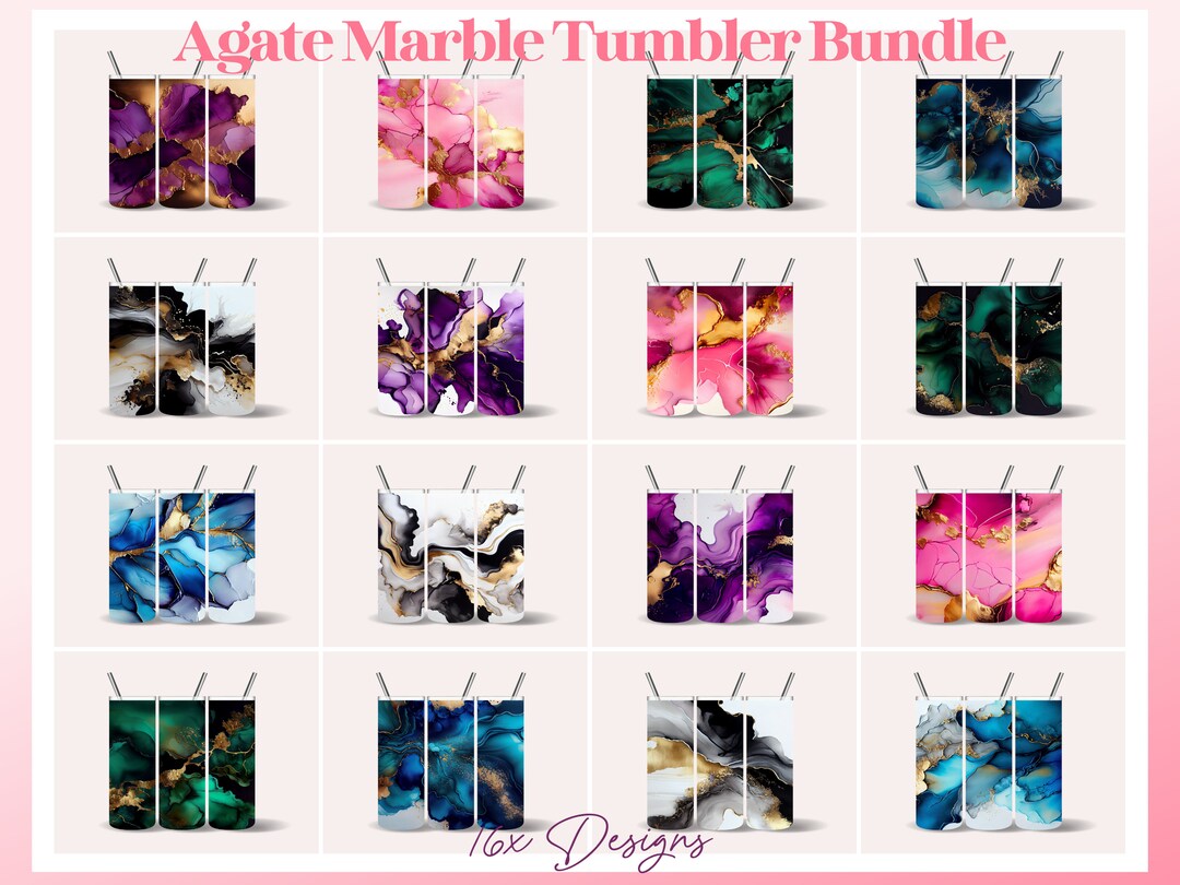 Skinny Tumbler Design Bundle | Marble Agate Sublimation Design| 20oz ...