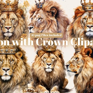 Leeuw met kroon aquarel Clipart, King of Nature Lion clipart afbeelding, Fantasy art Clipart, Paper craft - Junk Journal, Scrapbooking