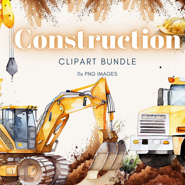 WATERCOLOR CLIPART, construction vehicles art scrapbooking library png, graphics, watercolour, illustration sketch painting clip art car