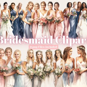 Bridesmaids Watercolor Clipart Bundle, Transparent PNG, Wedding clipart, Digital Download,Scrapbook Card Making, Junk Journal,Commercial Use