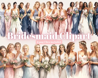 Bridesmaids Watercolor Clipart Bundle, Transparent PNG, Wedding clipart, Digital Download,Scrapbook Card Making, Junk Journal,Commercial Use
