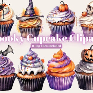 Watercolour Halloween Cupcake Clipart Halloween Candy PNG Digital Image Downloads for Card Making Scrapbook Junk Journal Paper Crafts