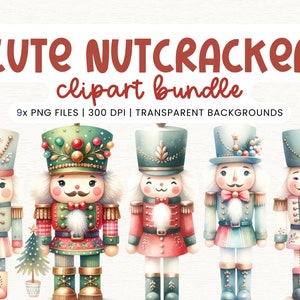 Clipart de quebra-nozes em aquarela, pacote de clipart de Natal, ilustrações para impressão de quebra-nozes, download instantâneo para uso comercial