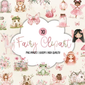 Clipart papillon | Clipart fleurs de jardin féerique | Clipart maison de fée aquarelle | Jardin féerique magique | Fée PNG | Fée rose