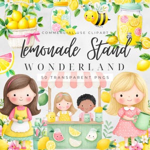 Lemonade Stand Clipart, Summer Kids Clipart, Lemon Clipart PNG, Cute Summer Graphics, Commercial Use Clipart, Scrapbook PNG image 1