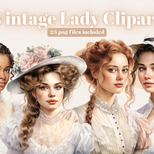 Vintage Victorian Lady Watercolor Clipart, Vintage Lady PNG, Victorian Vintage Dress, Scrapbook, Junk Journal, Paper Crafts Scrapbooking